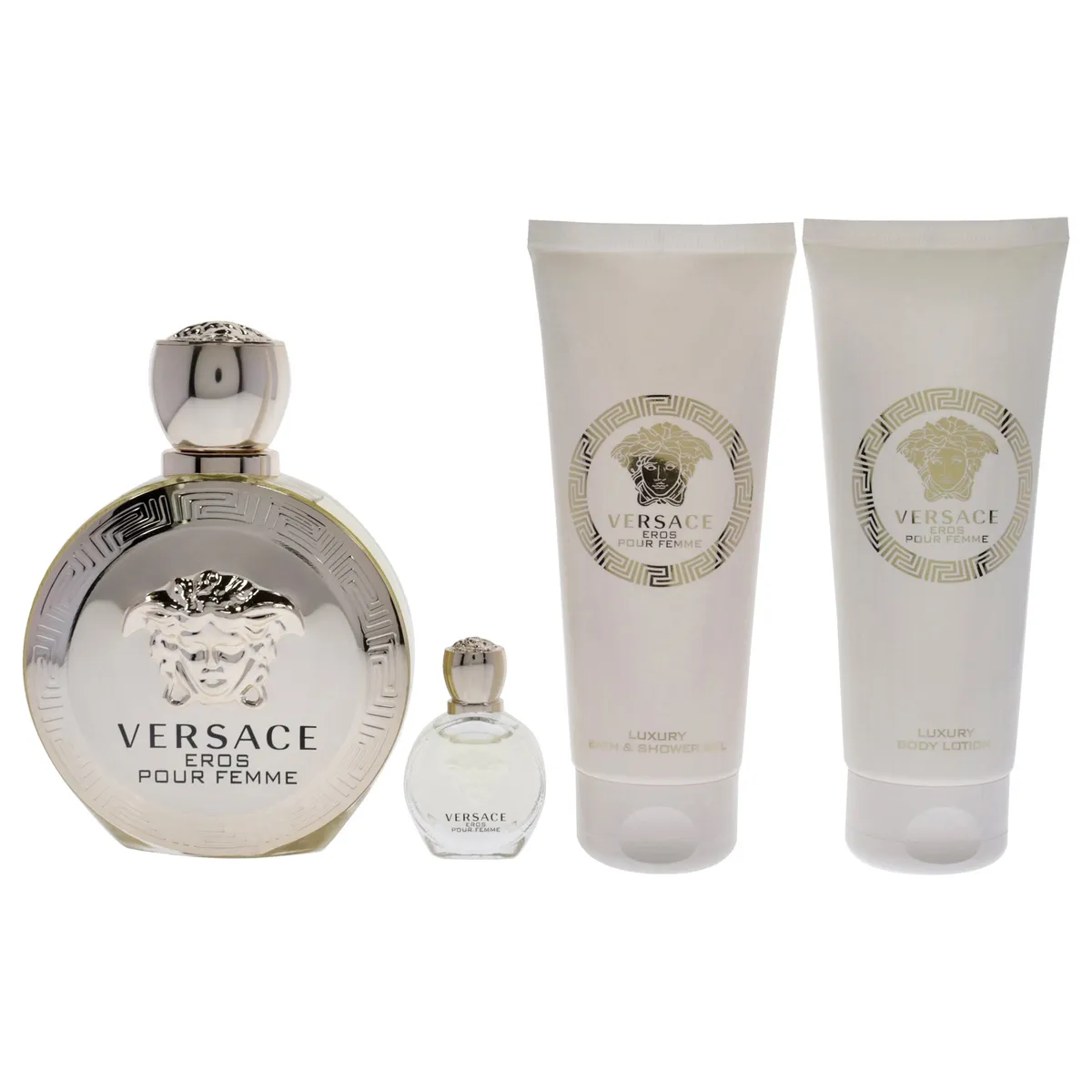 VERSACE - Set Perfume Eros Edt Mujer 100 Ml + Body Lotion Bath And Shower Miniatura 5 Versace