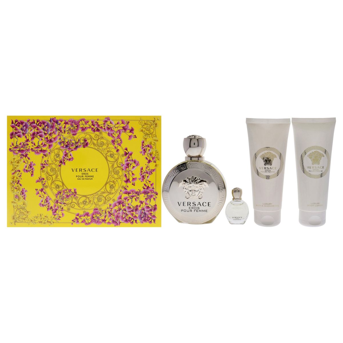 VERSACE - Set Perfume Eros Edt Mujer 100 Ml + Body Lotion Bath And Shower Miniatura 5 Versace