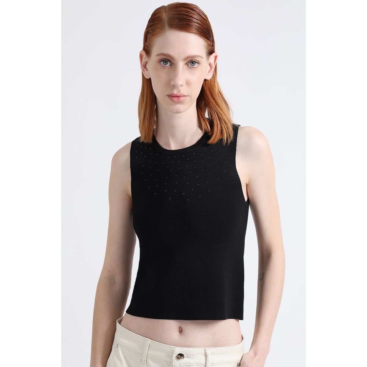 LIOLA - Top Tejido Punto Con Aplicacion, Negro Liola