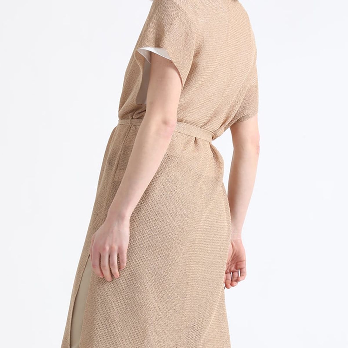 LIOLA - Cardigan Largo Tejido Con Hilo Metalizado, Camel Liola