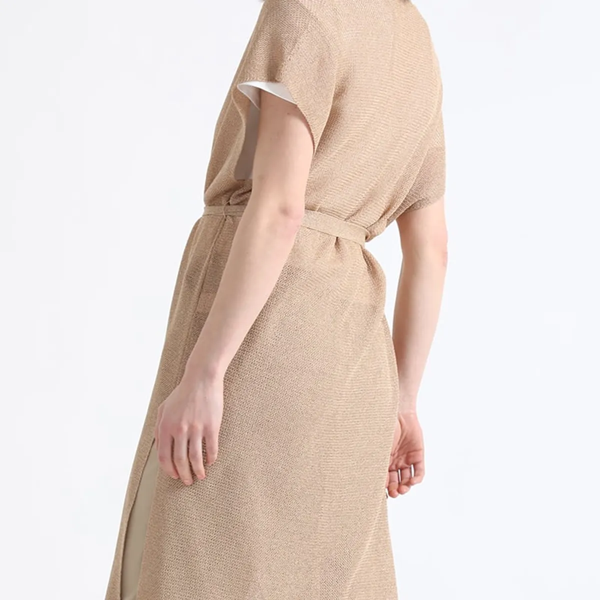 LIOLA - Cardigan Largo Tejido Con Hilo Metalizado, Camel Liola