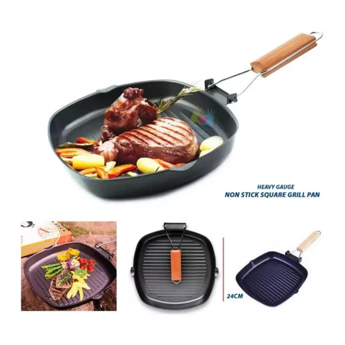 GENERICO - Sarten Plancha Grill Antiadherente Cuadrado 24cm Con Mango