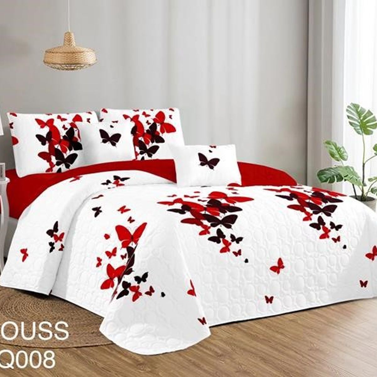 GENERICO - Cobertor Tipo Quilt de Verano / Cubrecamas 2 Plazas Blanco Mariposa