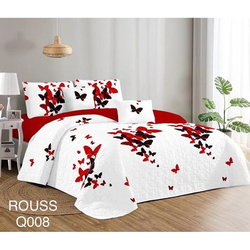GENERICO - Cobertor Tipo Quilt de Verano / Cubrecamas 2 Plazas Blanco Mariposa