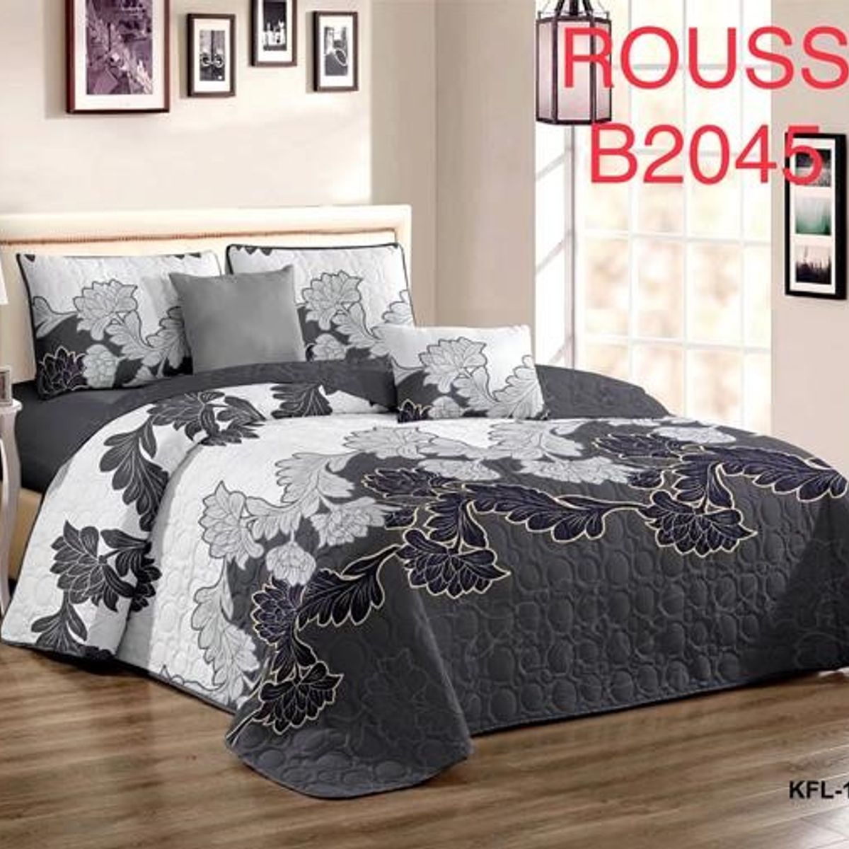 GENERICO - Cobertor Tipo Quilt de Verano / Cubrecamas 2 Plazas Blanco y Gris