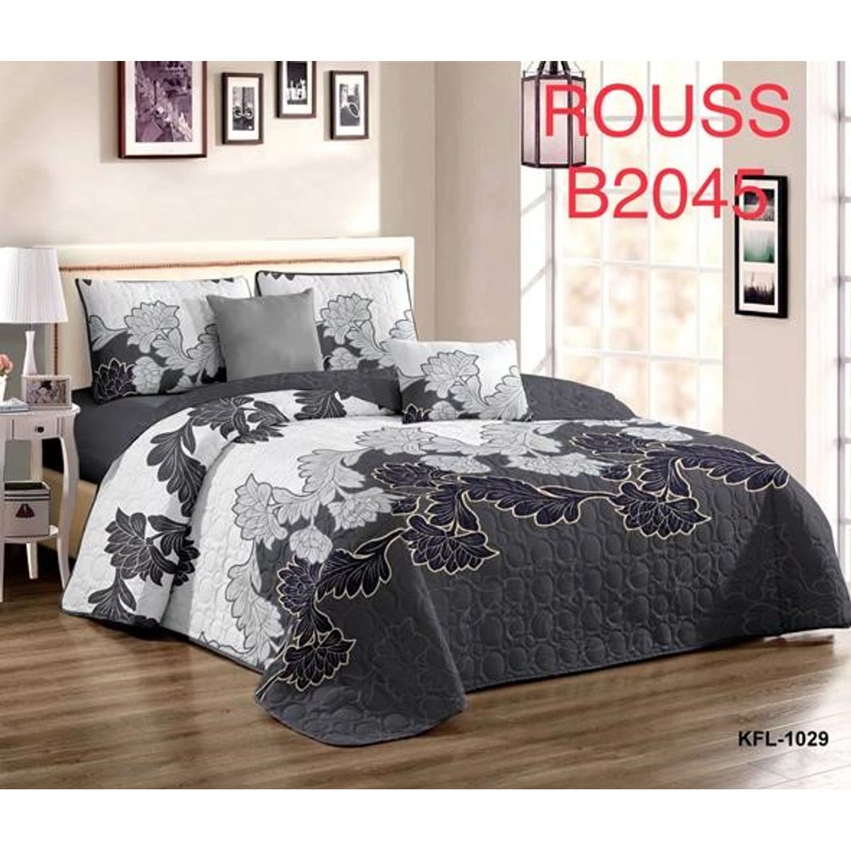 GENERICO - Cobertor Tipo Quilt de Verano / Cubrecamas 2 Plazas Blanco y Gris