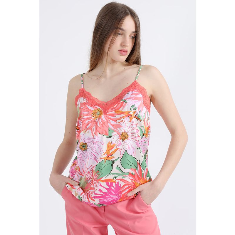 LIOLA - Top Lencero Estampado, Naranjo Liola