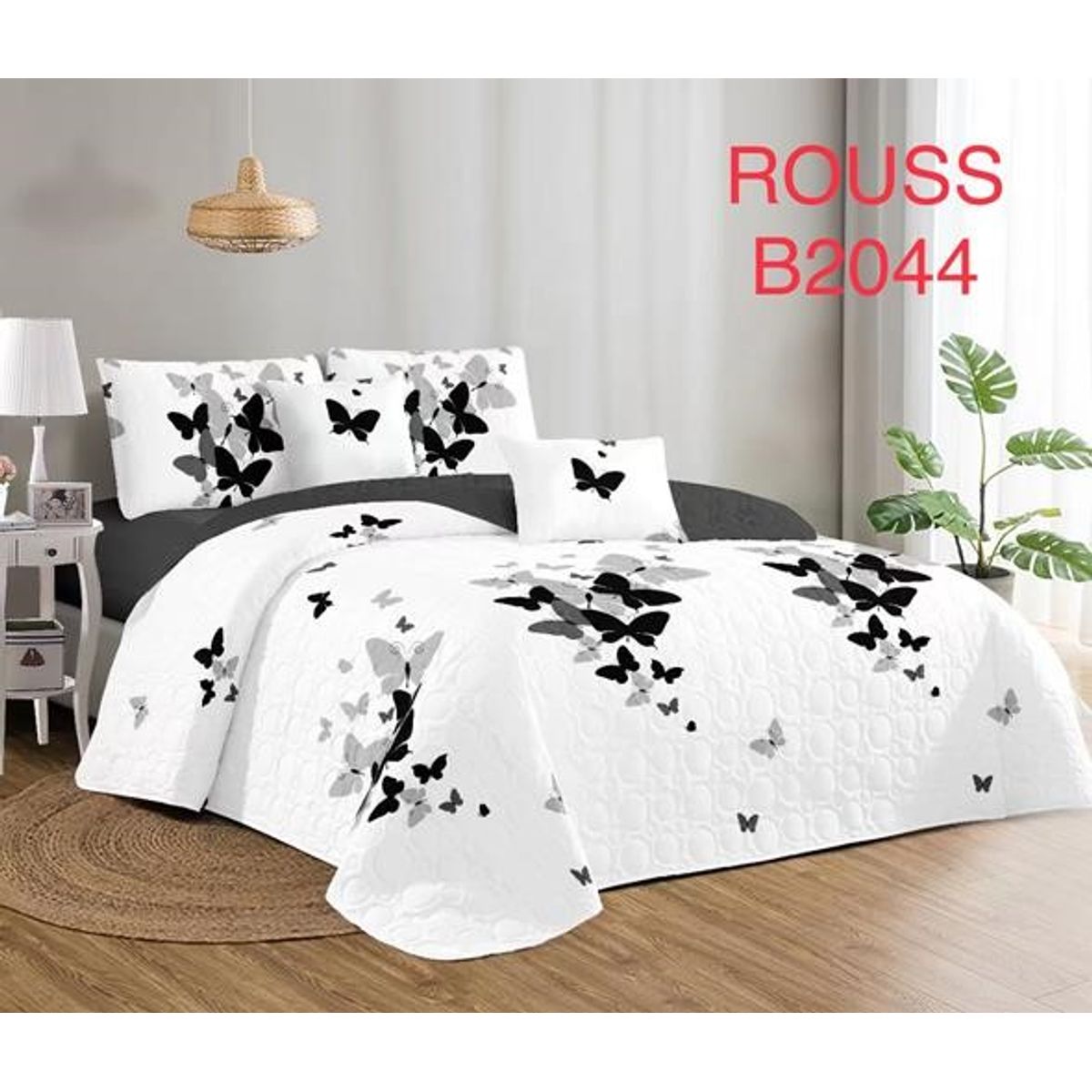 GENERICO - Cobertor Tipo Quilt de Verano / Cubrecamas 2 Plazas Blanco Mariposas