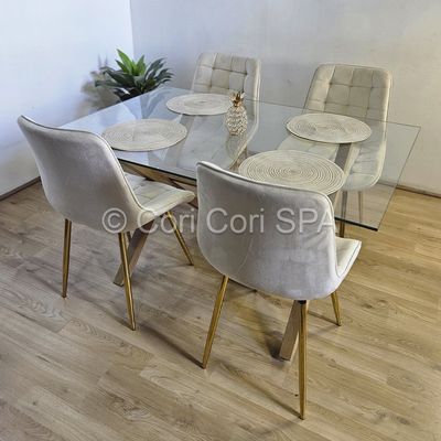 Imagen 2 del producto Comedor Medlock Vidrio 140x90 cm + 4 Sillas Capitonne Top Beige