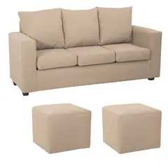 INNOVAMUEBLES - Living Marco 3 Cuerpos + 2 Pouf Tela Beige