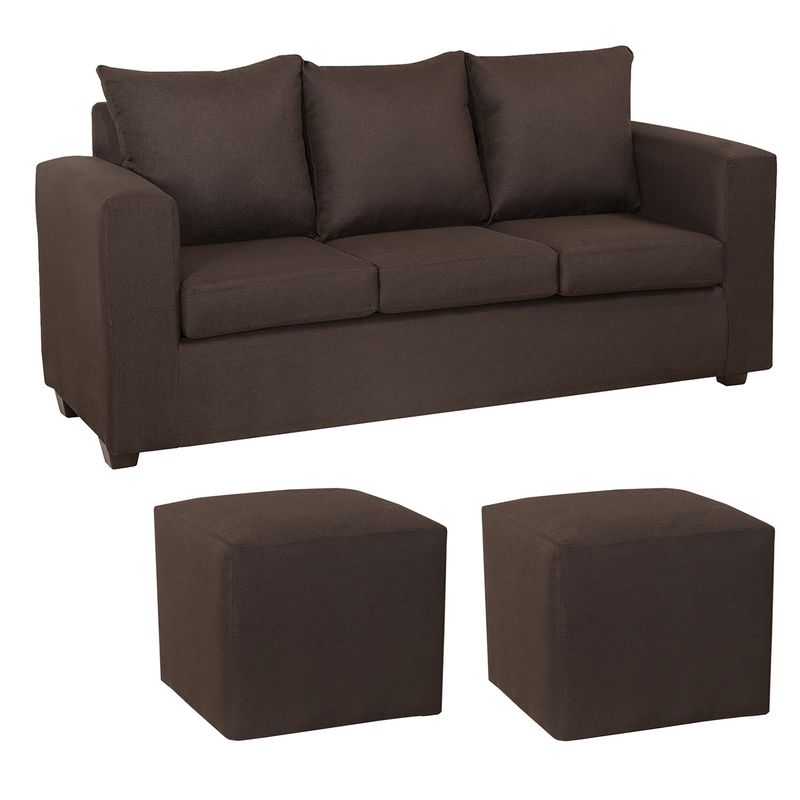 INNOVAMUEBLES - Living Marco 3 Cuerpos + 2 Pouf Tela Chocolate