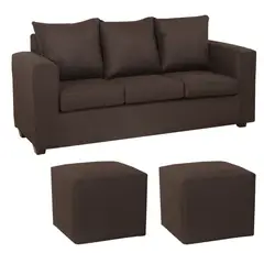 INNOVAMUEBLES - Living Marco 3 Cuerpos + 2 Pouf Tela Chocolate