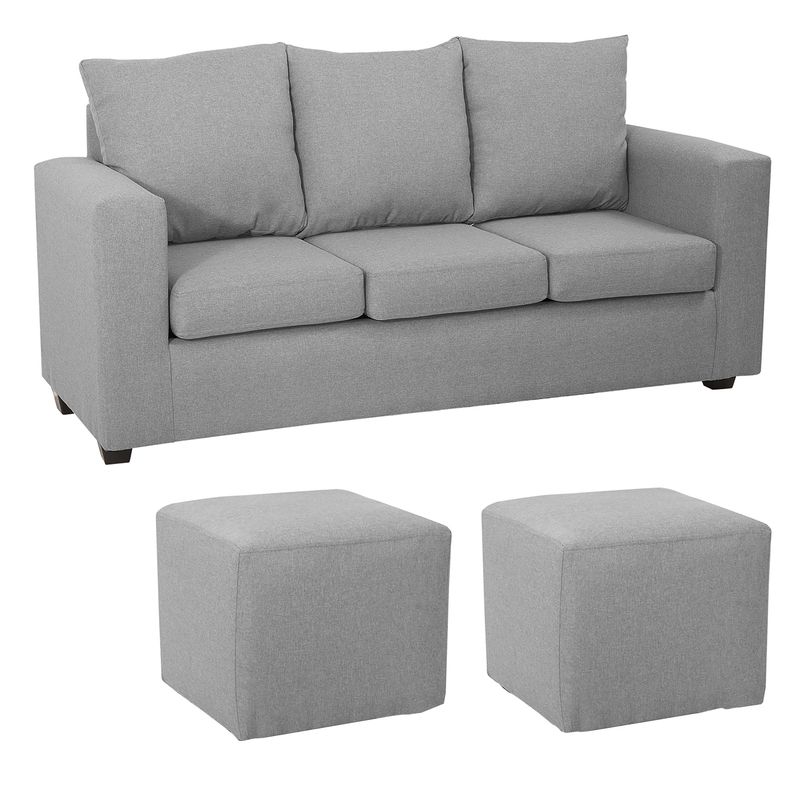 INNOVAMUEBLES - Living Marco 3 Cuerpos + 2 Pouf Tela Gris Claro