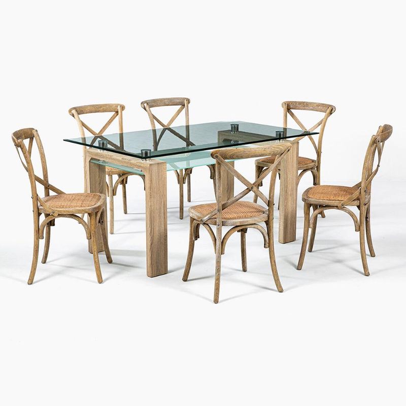 SPAZZIO - Comedor mesa Prisma albayalde + 6 sillas Retro albayalde