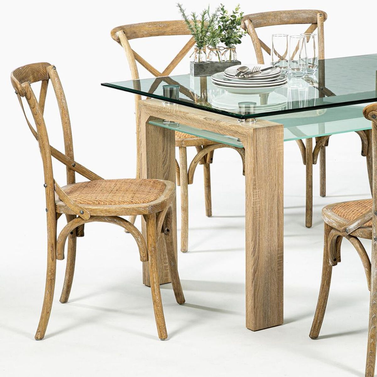 SPAZZIO - Comedor mesa Prisma albayalde + 6 sillas Retro albayalde