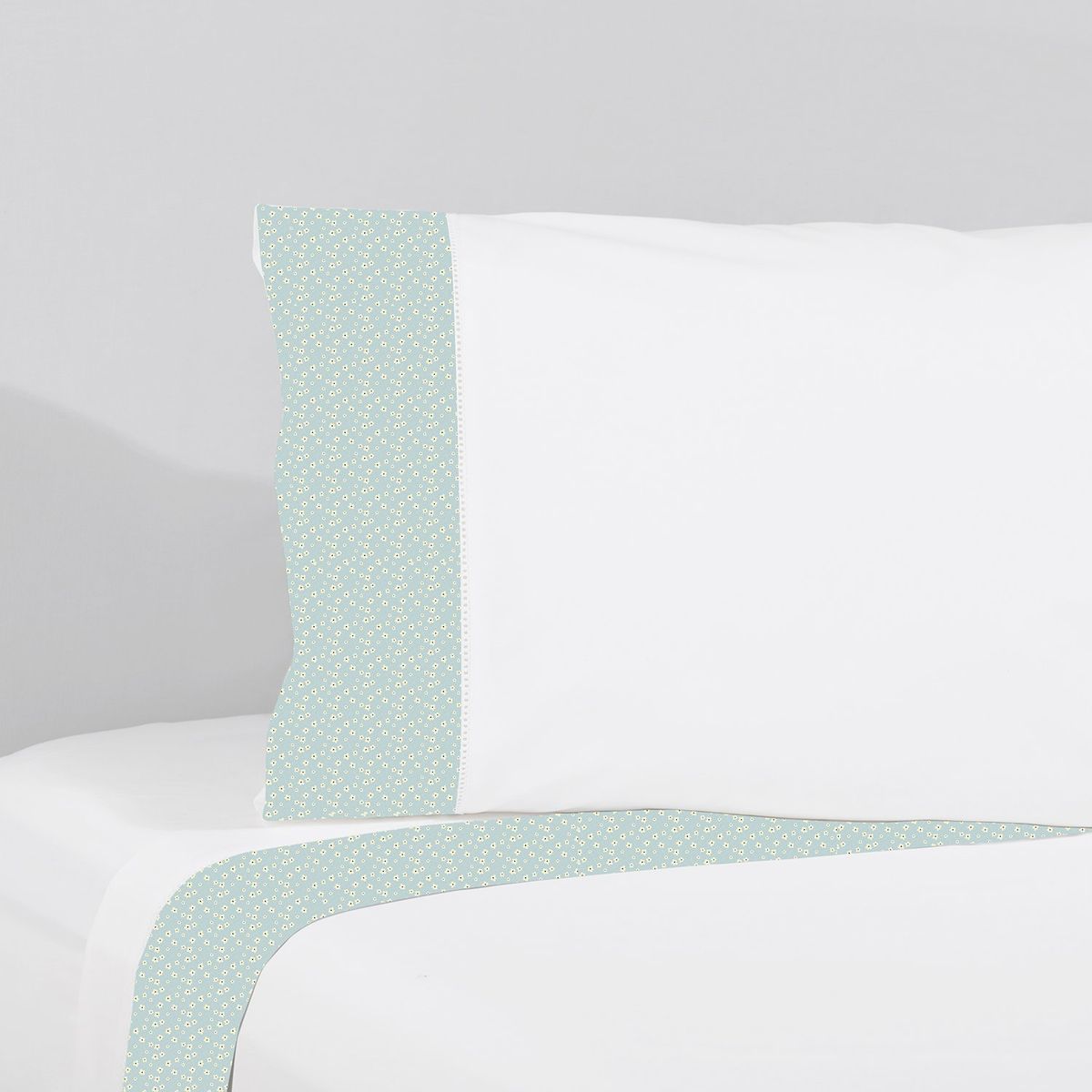 NINA HERRERA - Sábana Estampada Rositas Celeste 220 Hilos 1 Plaza