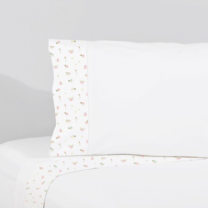 NINA HERRERA - Sábana Estampada Tazas Rosa 220 Hilos 1 Plaza