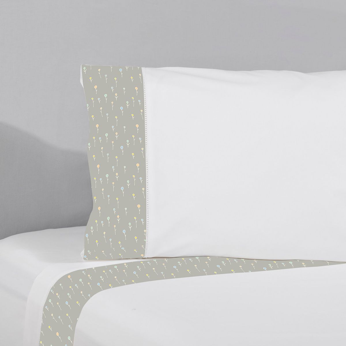 NINA HERRERA - Sábana Estampada Ramitas Gris 220 Hilos 1 Plaza