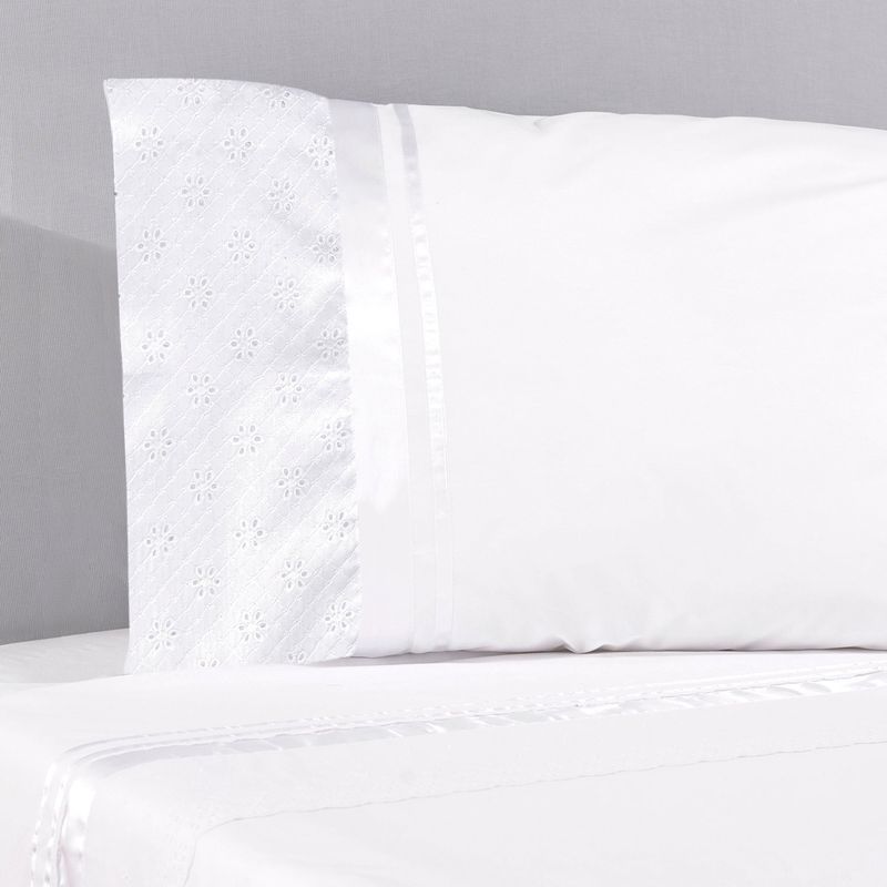 NINA HERRERA - Sábana Broderie Primavera Blanco 220 Hilos 2 Plazas