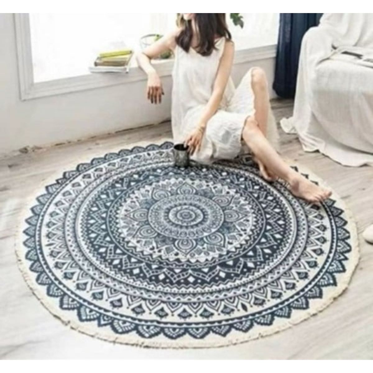 ANGELES DEL HOGAR - Alfombra de Estilo Etnica Tejida Redonda 120cm