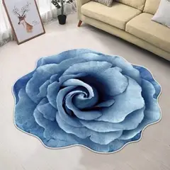 ANGELES DEL HOGAR - Alfombra Redonda en Forma de Flor Azul 80cm D