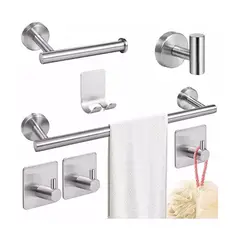 GENERICO - Set De 7 Accesorios De Baño Acero Inoxidable Plateado