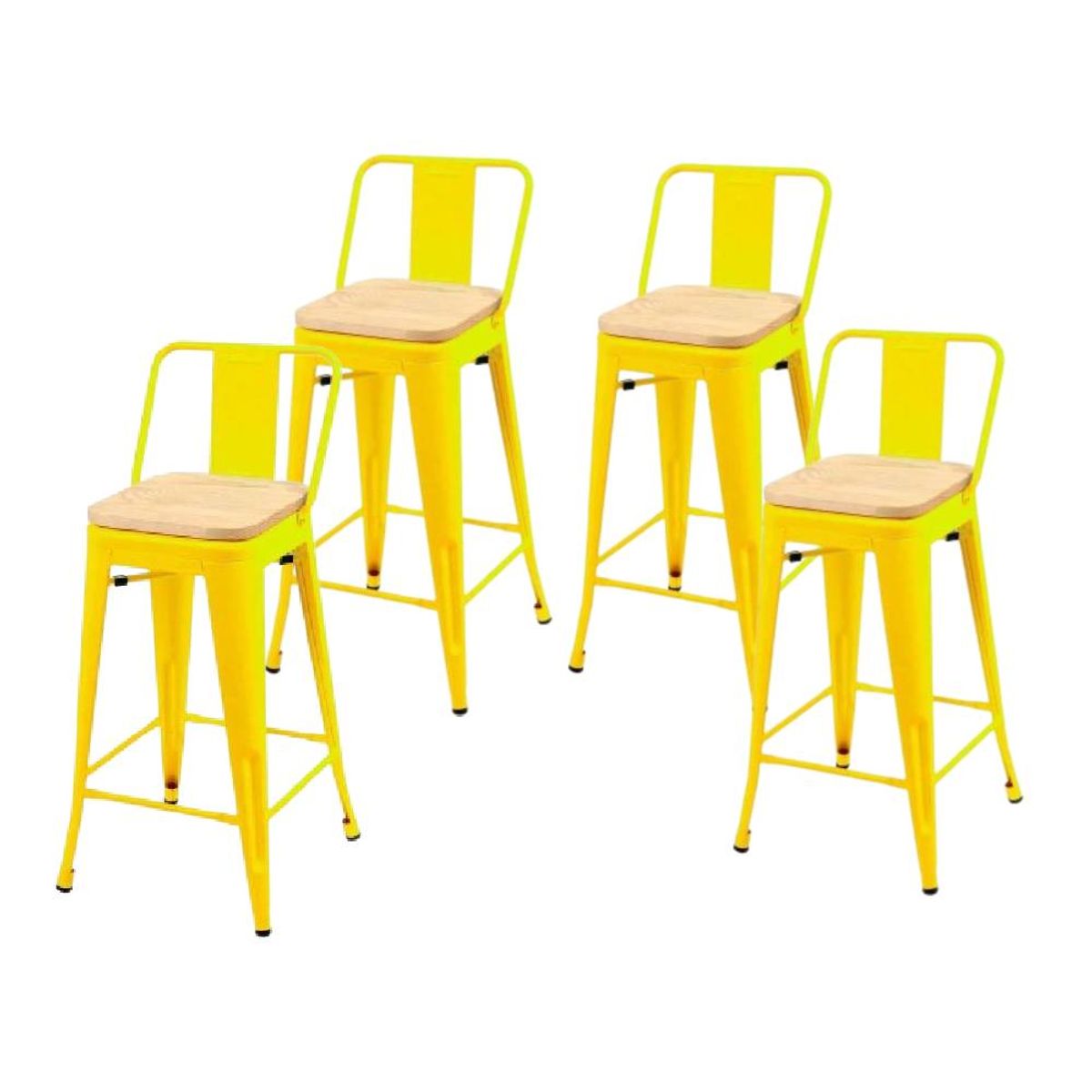 GENERICO - Pack 4 Taburetes Tolix con Asiento de Madera Amarillo 66cm