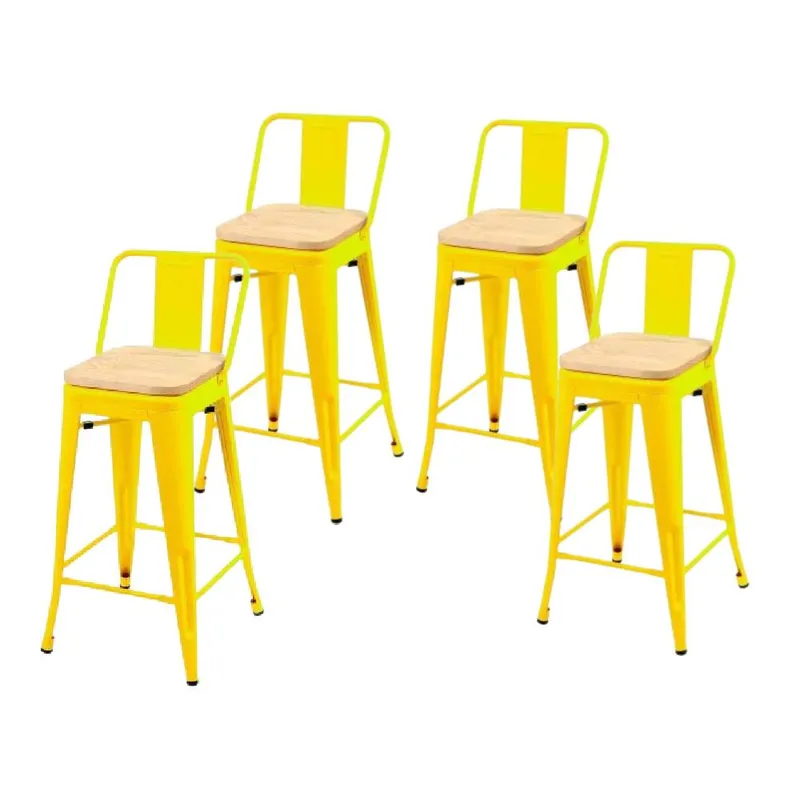 GENERICO - Pack 4 Taburetes Tolix con Asiento de Madera Amarillo 66cm