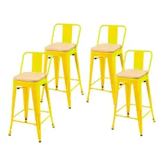 GENERICO - Pack 4 Taburetes Tolix con Asiento de Madera Amarillo 66cm