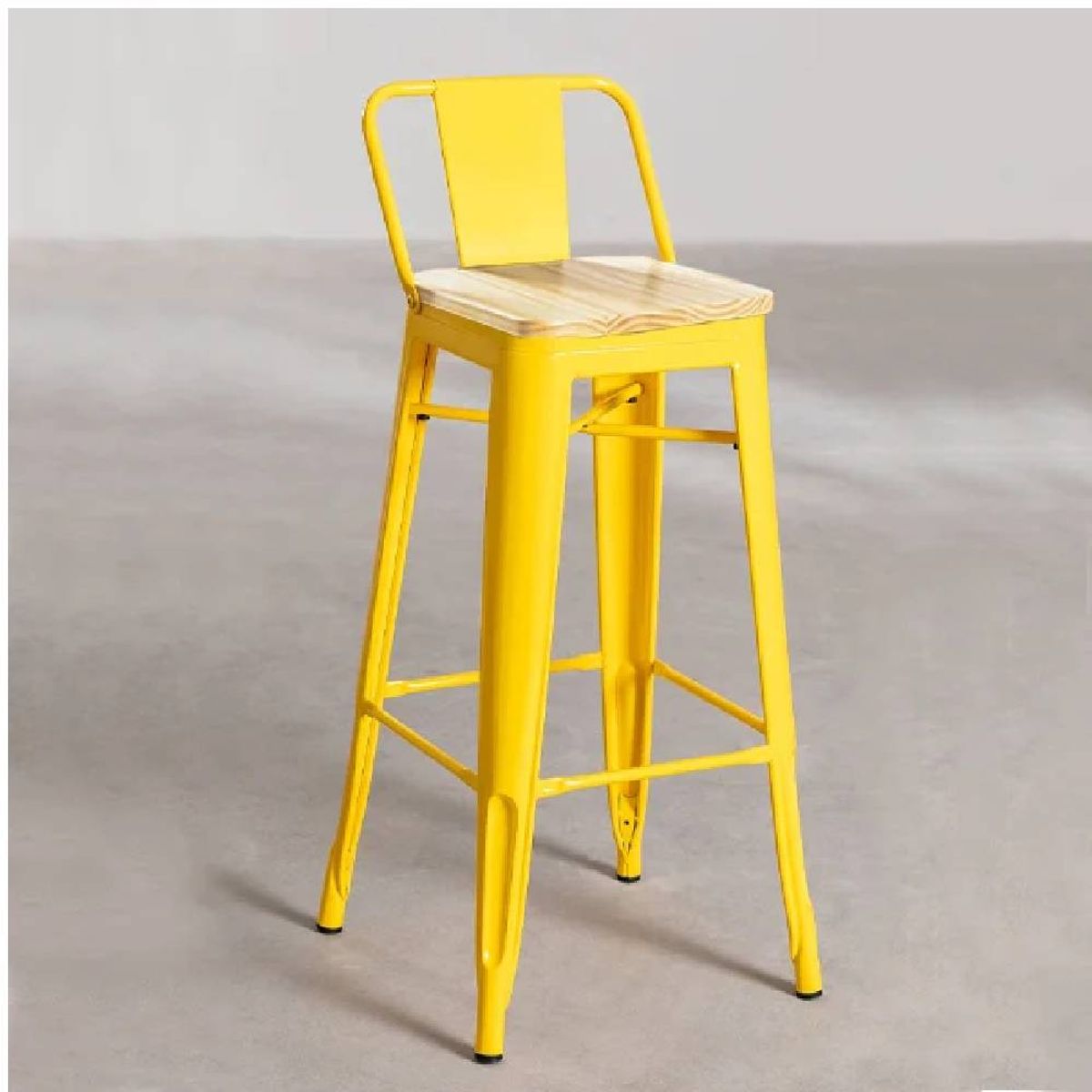 GENERICO - Pack 4 Taburetes Tolix con Asiento de Madera Amarillo 66cm