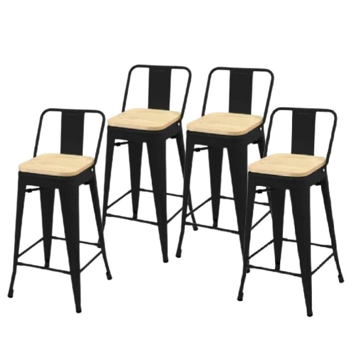 MOAD - Pack 4 Taburetes Tolix con Asiento de Madera Negro 66cm