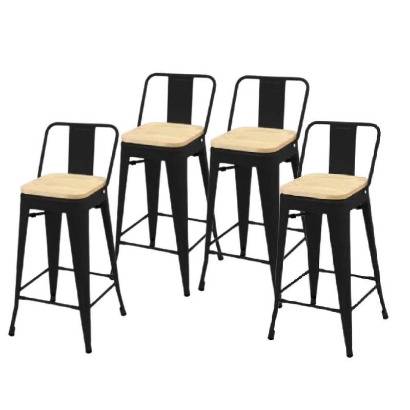 GENERICO - Pack 4 Taburetes Tolix con Asiento de Madera Negro 66cm