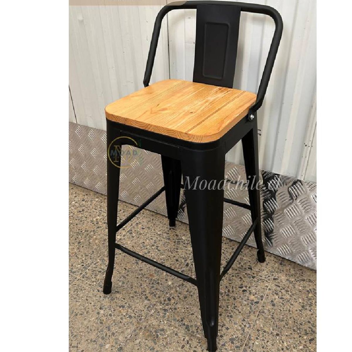 MOAD - Pack 4 Taburetes Tolix con Asiento de Madera Negro 66cm