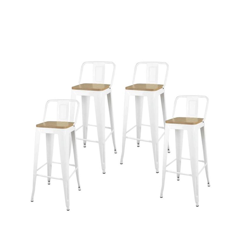 GENERICO - Pack 4 Taburetes Tolix con Asiento de Madera Blanco 66cm