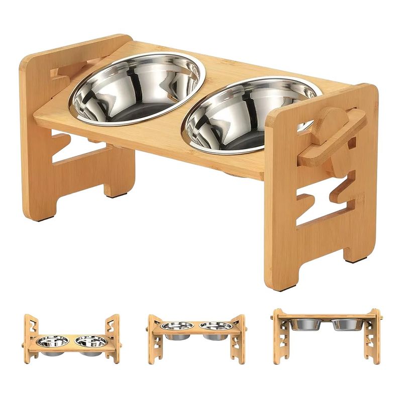 GENERICO - Comedero Bebedero Ajustable Perros Plato Doble Elevado Gatos