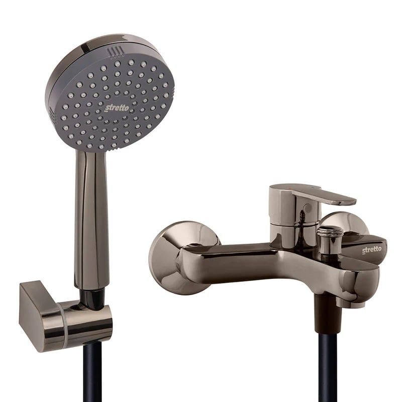 STRETTO - Monomando Llave Grifo Para Tina Ducha Modelo Arona Negro Onyx