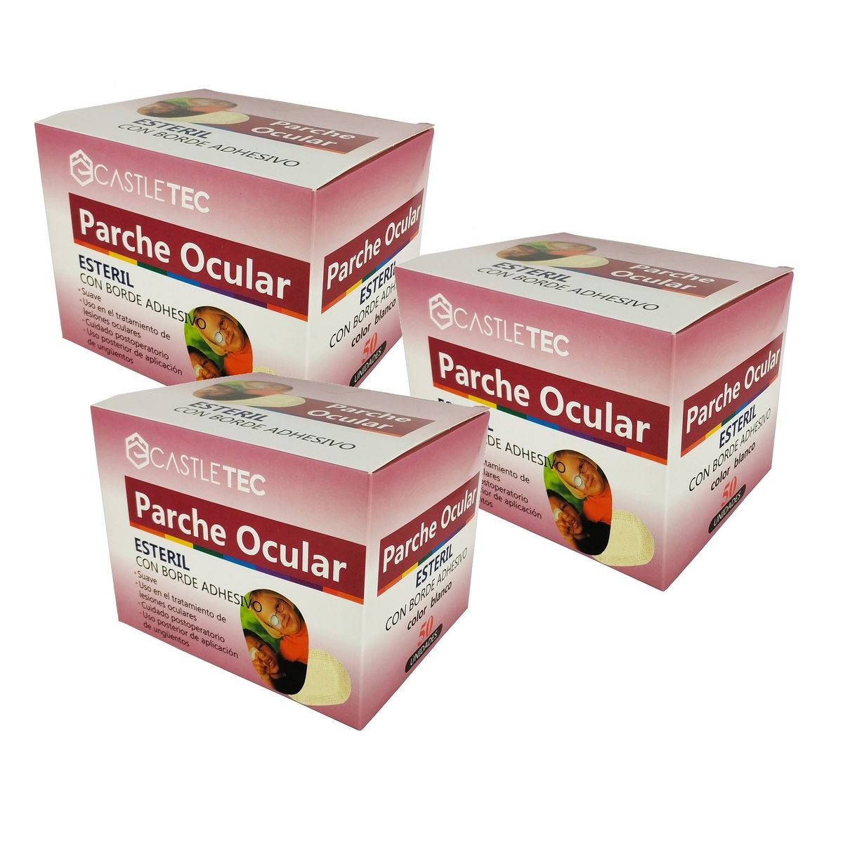 CASTLETEC - PACK 3 cajas de Parche Ocular Infantil Total 150 unidades color Blanco