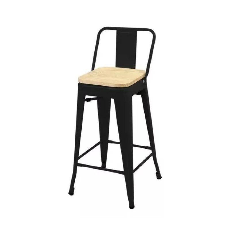 GENERICO - Taburete Tolix con Asiento de Madera Negro 77cm