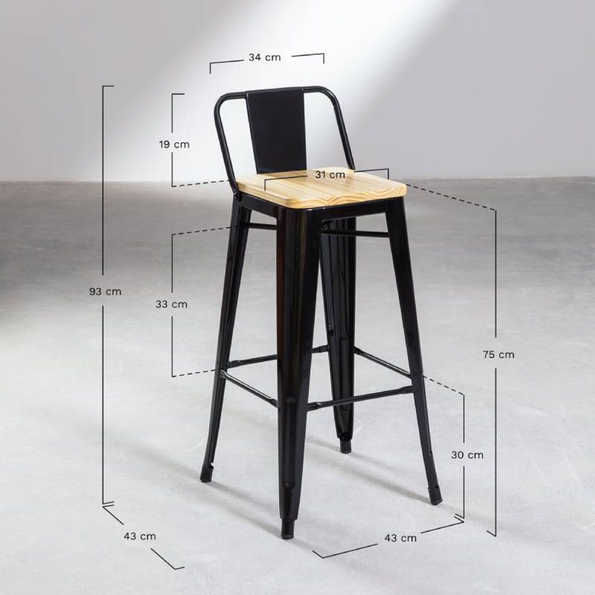 MOAD - Taburete Tolix con Asiento de Madera 77cm