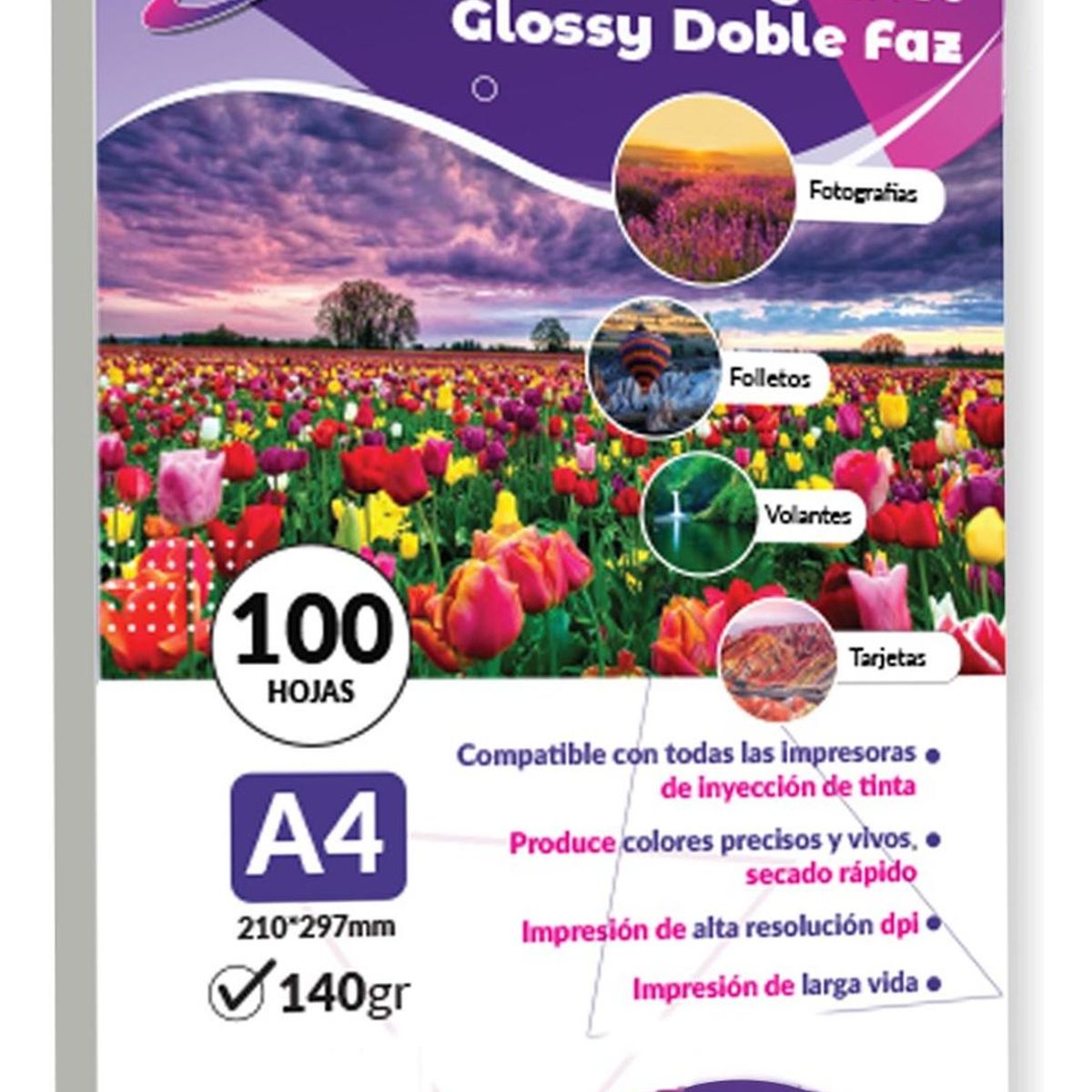 CURSOR - Papel Fotográfico Doble Faz Glossy Cursor A4 140gr 100 Hjs
