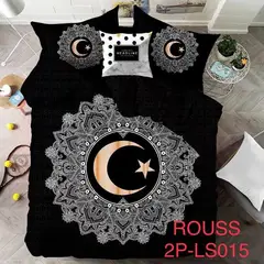 GENERICO - Cobertor Tipo Quilt de Verano / Cubrecamas 2 Plazas Negro Luna