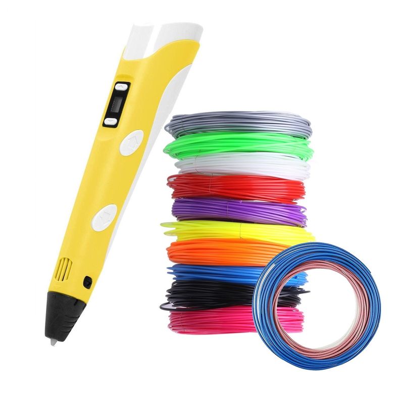 GENERICO - Lapiz impresora 3D ABS 3D PEN-2 Amarillo + filamentos 100m