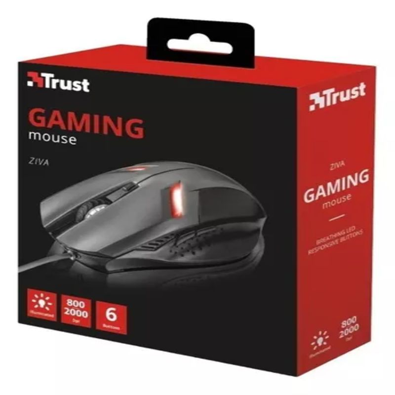 TRUST - Mouse Gamer Trust Ziva Led Iluminado 6 Botones 2000 Dpi Color Negro