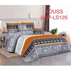 GENERICO - Cobertor Tipo Quilt de Verano / Cubrecamas 2 Plazas GRIS Y NARANJA