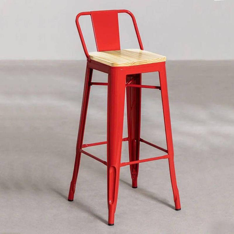 GENERICO - Taburete Tolix con Asiento de Madera Rojo 77cm