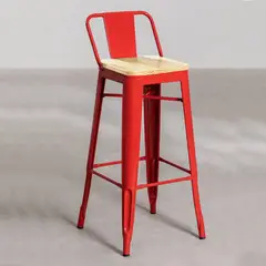 GENERICO - Taburete Tolix con Asiento de Madera Rojo 77cm