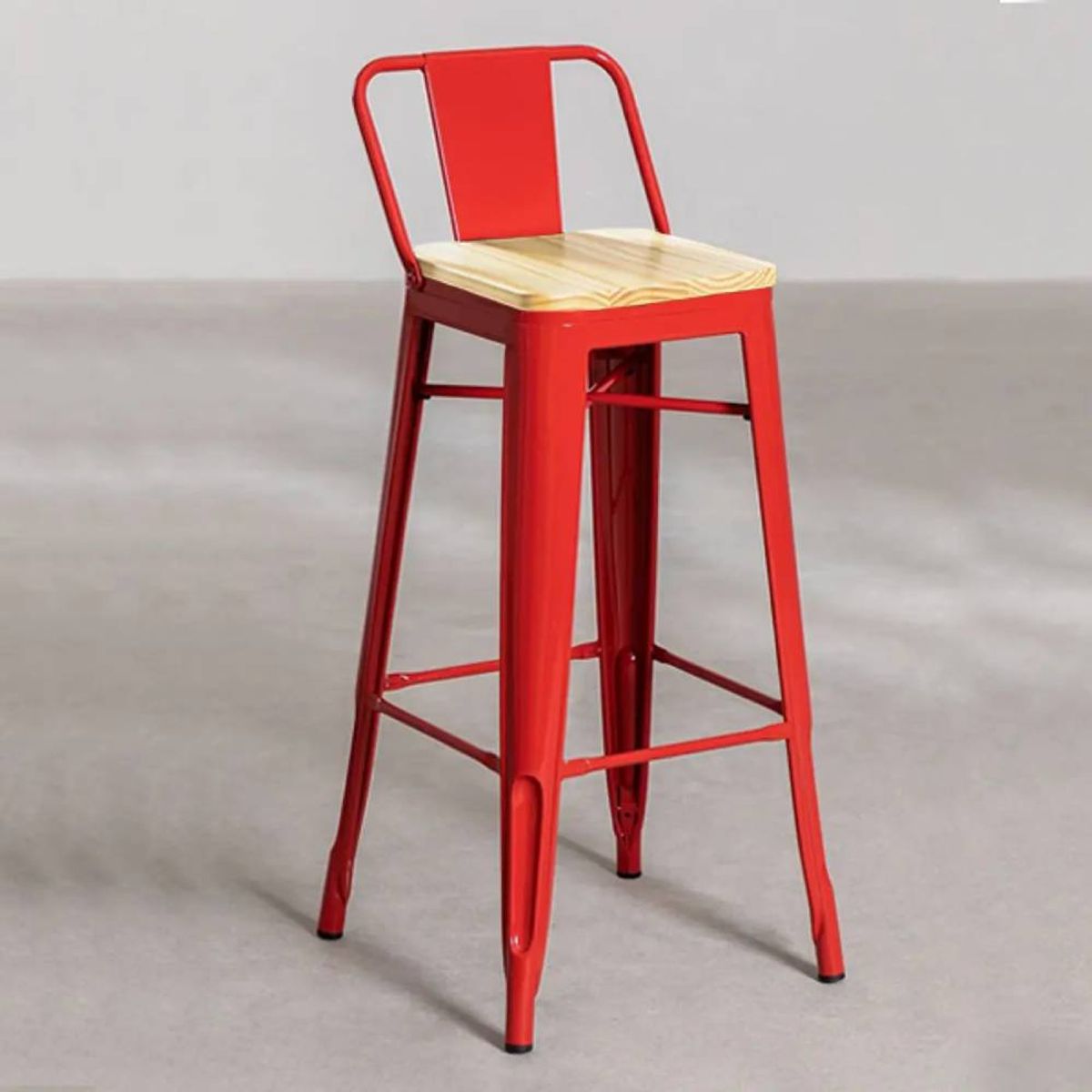 GENERICO - Pack 4 Taburetes Tolix con Asiento de Madera Rojo 77cm