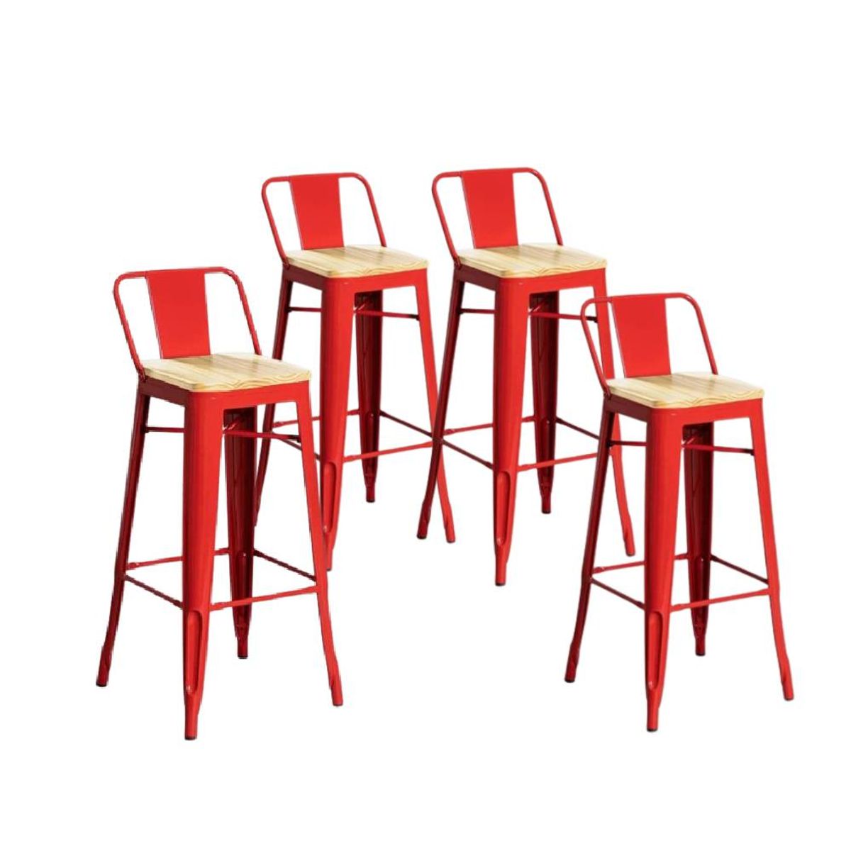 GENERICO - Pack 4 Taburetes Tolix con Asiento de Madera Rojo 77cm