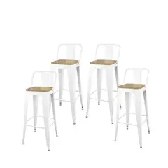 GENERICO - Pack 4 Taburetes Tolix con Asiento de Madera Blanco 77cm