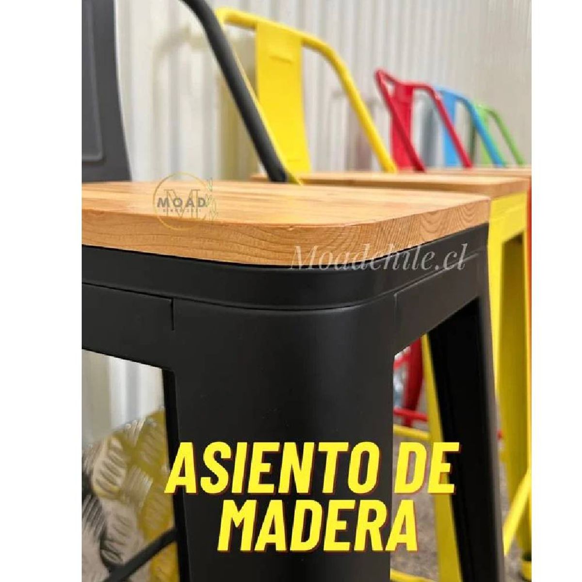 GENERICO - Pack 4 Taburetes Tolix con Asiento de Madera Amarillo 77cm
